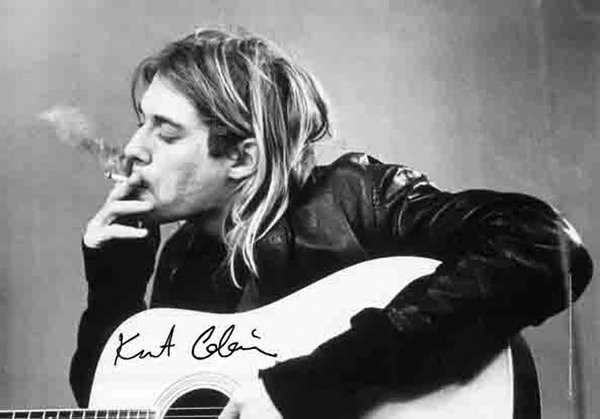 Kurt Cobain Smoking & Guitar Posterfahne