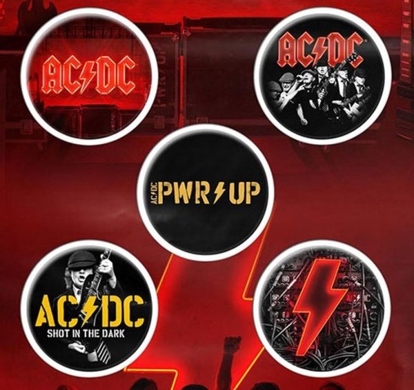 AC/DC PWR UP Button Badge Set